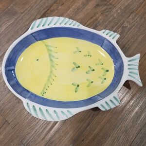 Caleca Greco Hand Painted Italy Fish Shaped Server Platter Marina Yellow Blue
